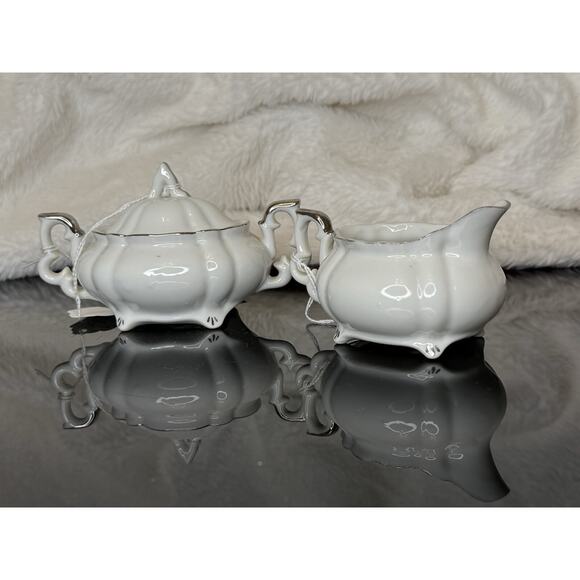 Lefton China Sugar And Creamer White And Silver Hand Painted 225 - Picture 14 of 14